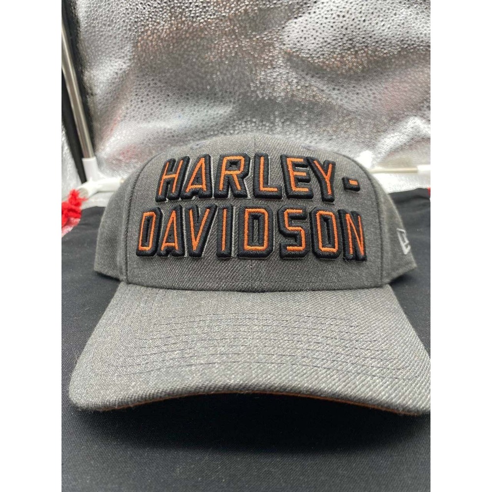 Harley-Davidson New Era Men OSFM Gray Orange 9FORTY Snapback Hat Biker Cap